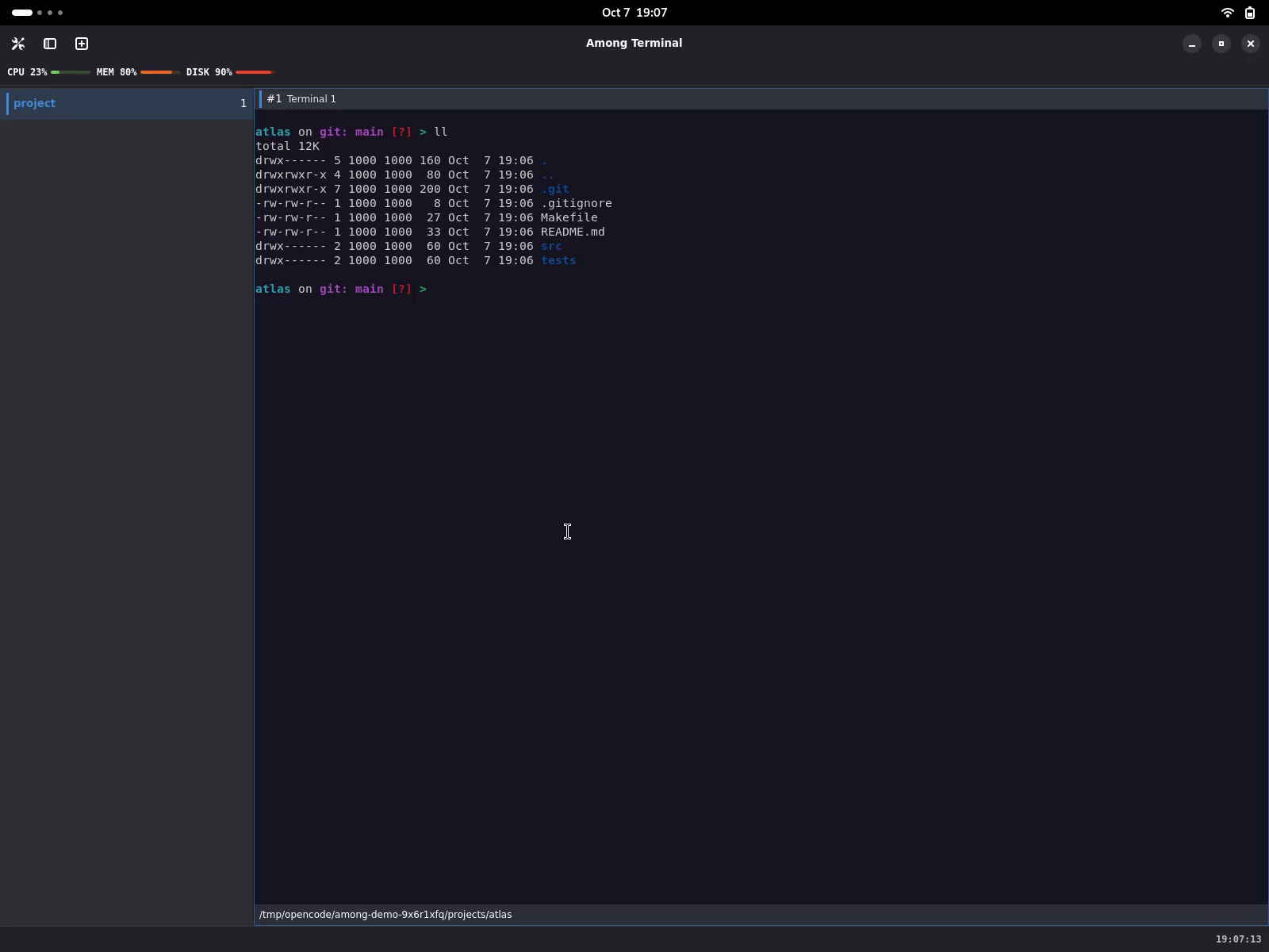 The terminal listing in light and dark appearance